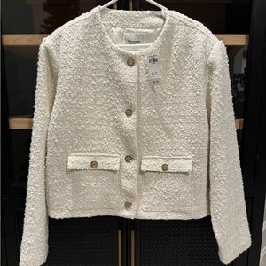 Wool blend short jacket with gold buttons